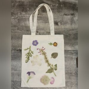 Floral Canvas Tote Bag with Hammered Flowers and Leaves